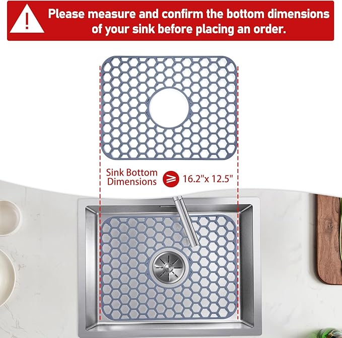 Silicone Sink Protectors for Kitchen Sink with Center Drain - 16.2"x12.5" Kitchen Accessory, Non-Slip Heat Resistant Sink Mat for Bottom of Farmhouse Porcelain Stainless Steel Sink