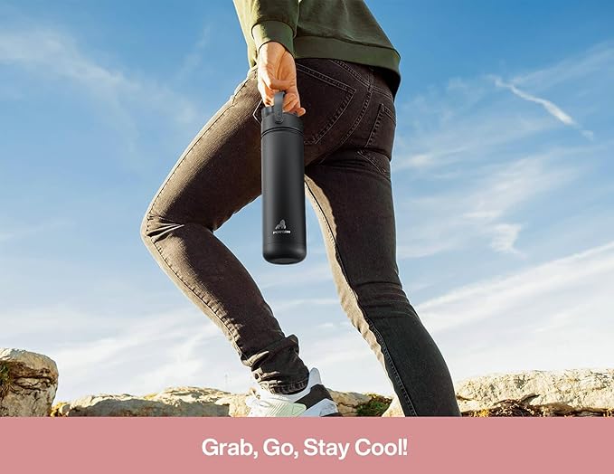 POWCAN 26 oz Insulated Water Bottle with 2-in-1 Straw and Spout Lid, Keep Cold 24H, Leak-Proof, Fits in Car Cup Holder, Stainless Steel Water Bottle for Gift, Holiday, Trip, School (Aflutter in Bloom)