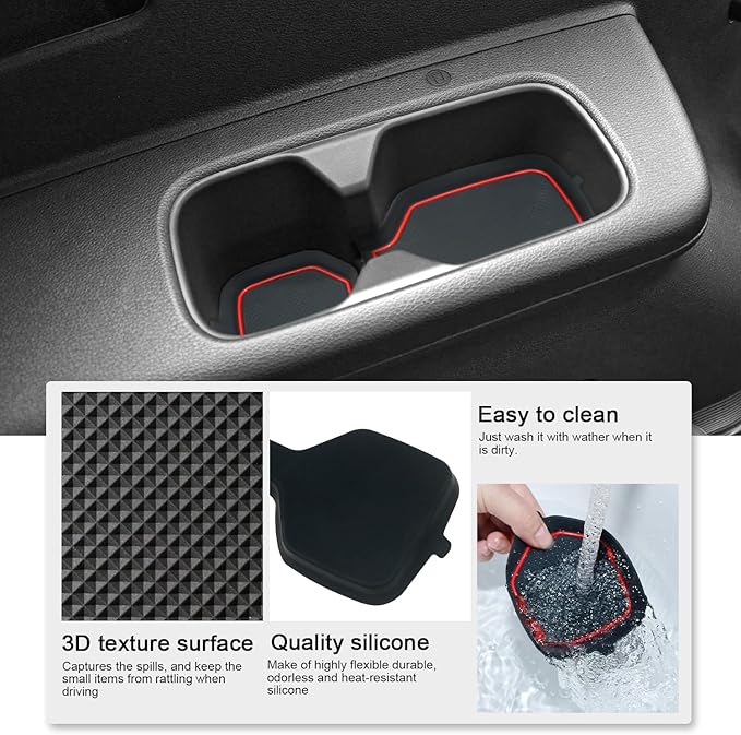 Cup Holder Coaster for Kia Telluride Accessories 2020 2021 2022 2023 2024 2025 Silicone Cup Holder Insert Mat Non-Slip Center Console Pad Car Interior Accessories Decoration (Red Trim,6-pcs kit)