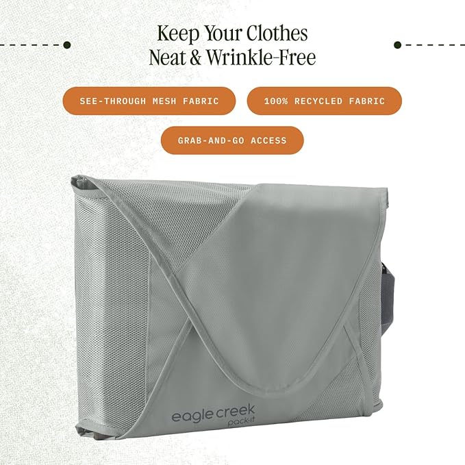 Eagle Creek Pack-It Reveal Garment Folder - Travel Garment Bag with Compression Wings to Maximize Luggage Space - Convenient Top Handle - Quick Drying Material - Storm Grey - Large