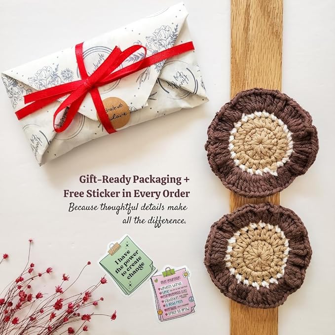 Cotton Crotchet Ruffled Flower Coaster Set (Warm Mocha)
