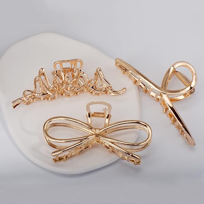 4 Pack Large Metal Hair Clips for Thin to Thick Curly Hair, 4.3 Inch Big Nonslip Gold Color Clamps, Perfect Fashion Jaw Claw Hair Styling Accessories for Women and Girls, Christmas Gifts