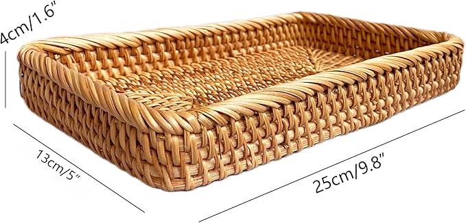 i-lan Natural Rattan Toilet Tank Basket, 10 Inch Narrow Bathroom Storage Tray for Toilet Paper & Hand Towels, Handwoven Wicker Over The Toilet Organizer, Small Vanity Shelf for Home Decor