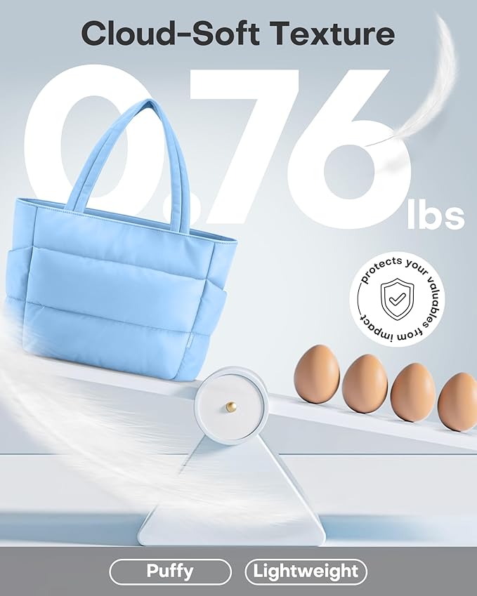 HOTOR Puffer Tote Bag for Women, Nurses - Multi-Pocket Lightweight Bag for Work - Quilted Handbag for Travel and Gym