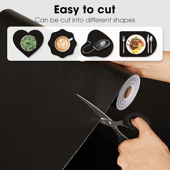 Drawer and Shelf Liner, Non-Slip Kitchen Cabinet Liners Non-Adhesive Thick Strong Grip Waterproof Washable Mats Protect Dresser Shelves Cupboard Bathroom Cabinets, Black, 12 in X 20 FT