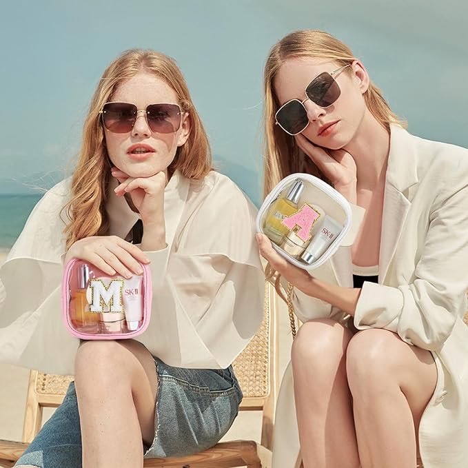 YOOLIFE Mini Initial Makeup Bag | Travel Toiletry Bag | Clear Makeup Bag | Travel Essentials Gifts for Women Teen Girlfriend Teacher Birthday Gifts | Clear Toiletry Bag Small Mini Cosmetic Bag Pink L