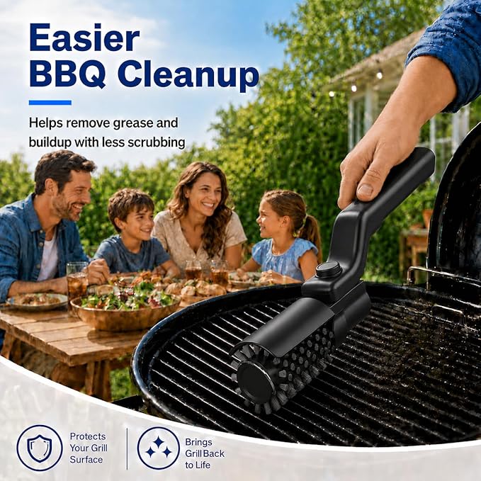 Vahrelo Grillmaster Pro Electric Grill Brush for Outdoor Grill, Cordless Rotary Cleaning Brush with Detachable Heads, Protective Cover, Type C Rechargeable BBQ Tool for Summer Cookouts