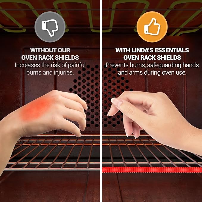 Silicone Oven Rack Shields by Linda’s Essentials (2 Pack) | Heat Resistance Silicone Oven Rack Protectors Guards Against Burns and Scars | 22 Inches Long (Red)