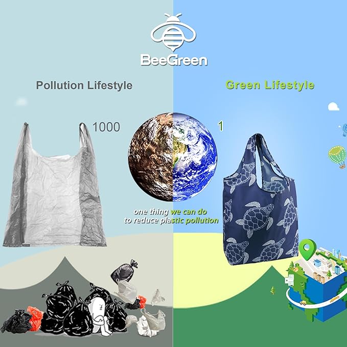 BeeGreen Boho Reusable Grocery Bags Foldable Machine Washable Reusable Shopping Bags Extra Large Reusable Bags Totes 66 Lbs Ultra-Lightweight Polyester Fabric