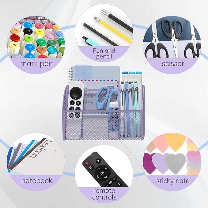 YINGHUA Strong Magnetic Pen Holder for Whiteboard and Refrigerator 3 Compartments Metal Mesh Organizer Space Saving Shelf for Office School Home and Locker - Purple