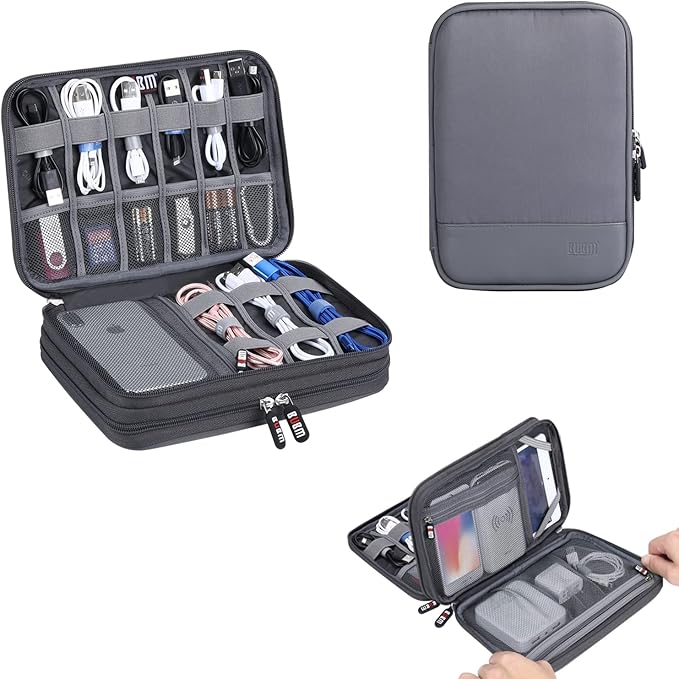 Electronic Cable Organizer Bag - Portable Travel Double Layers Electronic Digital Accessories Storage Pouch Bags for SD Card Case, USB Flash Drive, Charging Cords, USB Charger, Mini Tablet