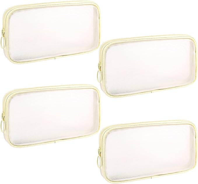 4 Pieces Mini Zipper Nylon Mesh Pouch, Mesh Cosmetic Bags Makeup Bags, Multipurpose Travel Toiletry Bags for Office Supplies and Travel Accessories (Beige, M)