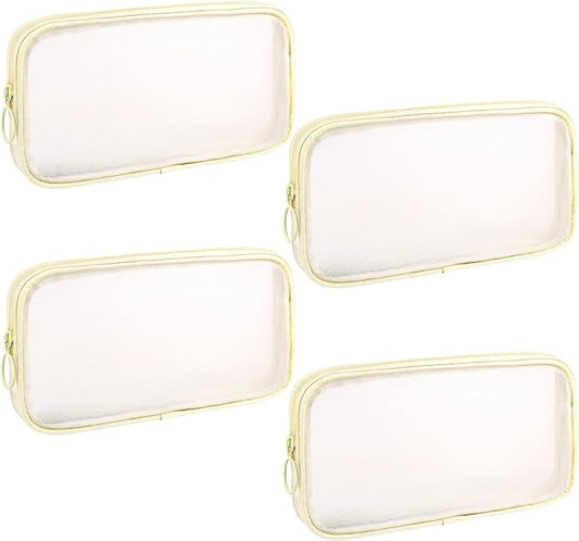 4 Pieces Mini Zipper Nylon Mesh Pouch, Mesh Cosmetic Bags Makeup Bags, Multipurpose Travel Toiletry Bags for Office Supplies and Travel Accessories (Beige, M)