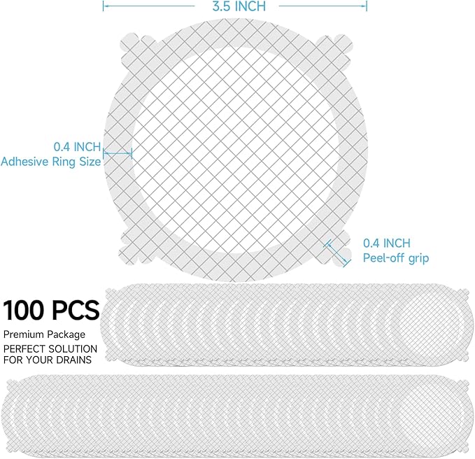 VIVIDLY 200 Pack Disposable Shower Drain Cover Hair Catcher Shower Drain Mesh Stickers, Bathroom, Bathtub, Kitchen, Sink, for Human and pet Hair (200)