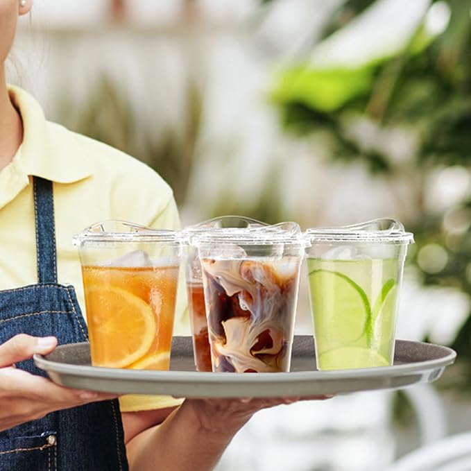 Dealusy 100 Pack - 16 oz Clear Plastic Cups with Lids, Sturdy & Food Safe Iced Coffee Cups with lids, Disposable Plastic Smoothie Cups for Cold Drinks, Sip Lids