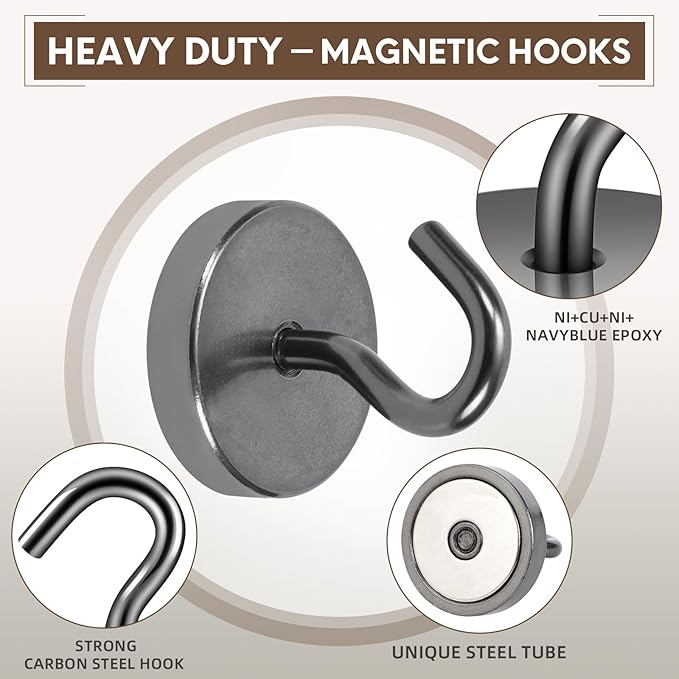 Neosmuk Magnetic Hooks, Cruise Ship Essentials, 120lb+ Heavy Duty Magnetic Hooks for Cruise Cabins, Refrigerator, Grill, Hanging, and Travel | Extra Strong Must-Haves Magnet Hook,Gunmetal,Pack of 20