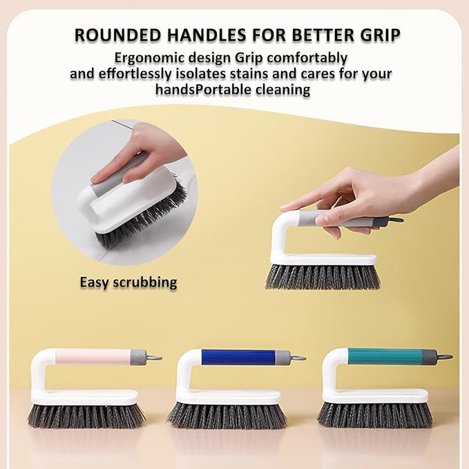 Scrub Brush, Scrubbing Cleaning Brushes, Heavy Duty Cleaning Brushes with Handle, for Shower, Bathroom, Carpet, Kitchen and Bathtub Scrubber, 2 Pack (Pink)