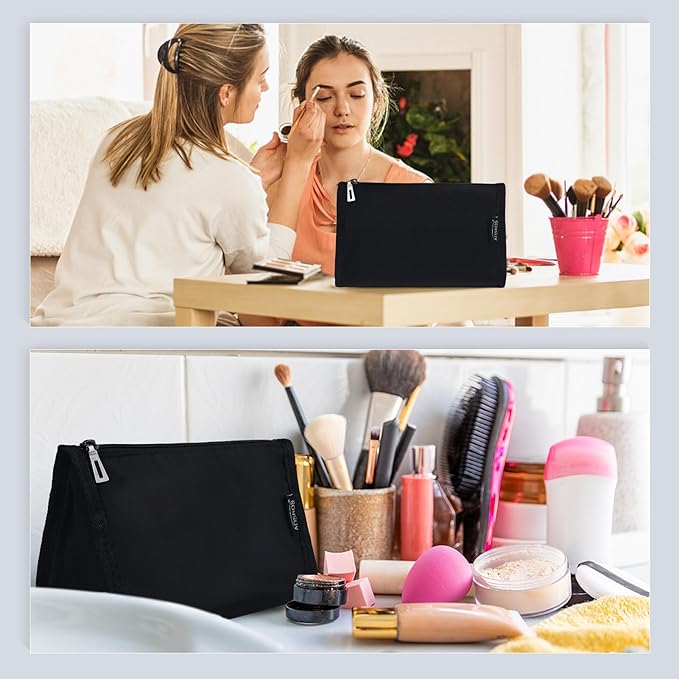 Aosbos Premium Small Makeup Bag, Compact Cosmetic Pouch, Travel-Size Make UP Case for Women, Black