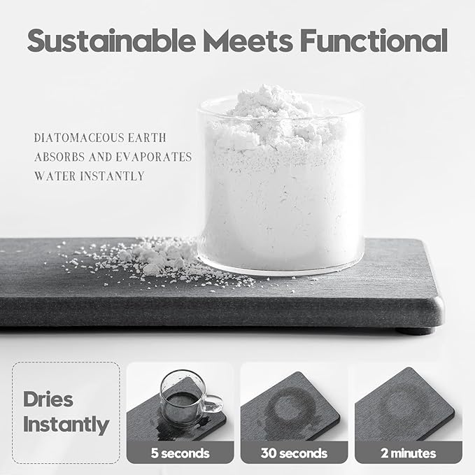 3PCS Water Absorbing Soap Dish Sponge Holder, Diatomite Stone Drying Tray Mat Sink Caddy for Kitchen Counter & Bathroom, Small Stone Bath Mat Faucet Accessories Organizer Protector, Dark Gray, 9"x 3.5"