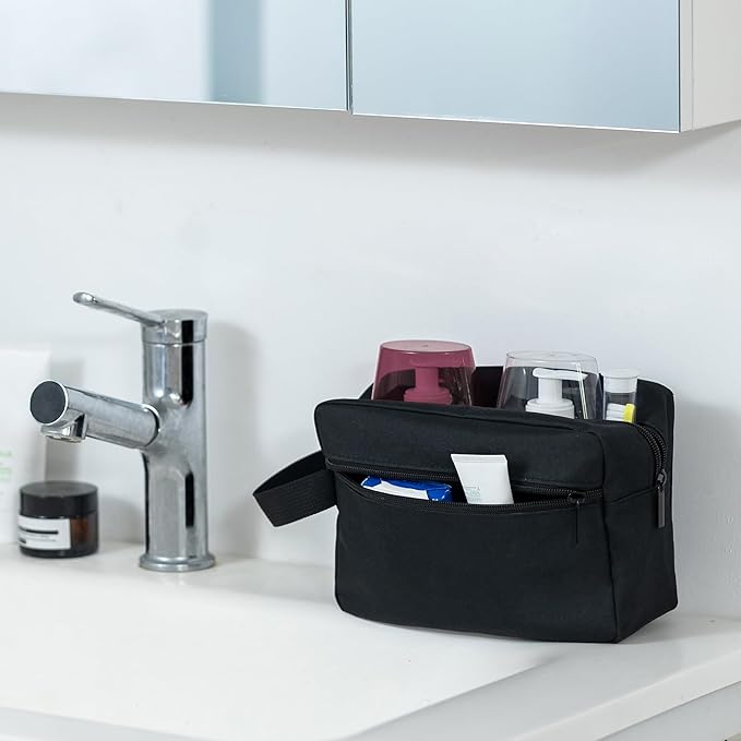Elviros Travel Toiletry Bag for Women and Men,Lightweight Makeup Bag Hanging Dopp Kit with Shaving Compartment Cosmetic Organizer Small Tool Bag Travel Essentials,Gifts for Men(Black)