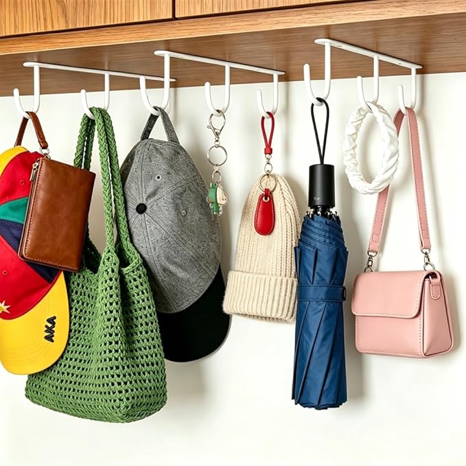 3pcs Mug Hooks,Under Cabinet Mug Holder, Coffee Cups Hook,Mug Hanger Organizer Rack with 9 Hooks for Displaying Mugs, Cups and Kitchen Utensils (White)