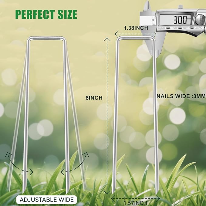 Zevlux Landscape Staples Galvanized Garden Stakes,8 inch 50 Pack 11 Gauge Heavy Duty Garden Pins for Fences, Lawns, Weed Barriers and Landscape Fabrics, Irrigation Hose,Yard Lawn, Landscape Fabric.