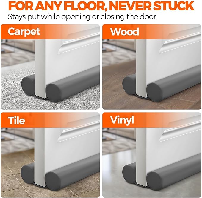Holikme Two-Sided Door Draft Stopper, Weather Stripping Draft Stopper for Bottom of Door Window Breeze Blocker Adjustable Door Sweeps, Dark Grey