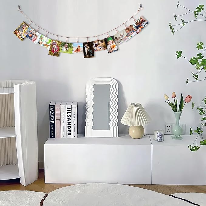 2 Pack Chain Photo Clip Hanging Photo Display Wall Photo Display Metal Photo String with 12 Clips Wall-Mounted Picture Holder for Hanging Painting Family Photos Artworks (Rose Gold Color)