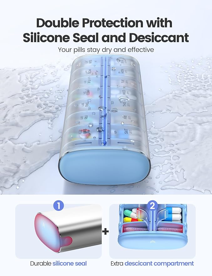 Vaydeer 7 Day Weekly Pill Organizer 2 Times a Day, Metal Am Pm Travel Pill Case, Large Capacity Twice Daily Cute Pill Box for Supplements, Pills, Vitamins and Medication (Gunmetal)