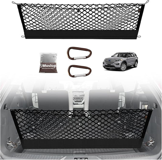 Muslogy Envelope Style Trunk Cargo Net Compatible with 2020-2024 2025 Ford Explorer Accessories Custom Fit Trunk Organizer Upgraded Mesh Storage Luggage Net with Metal Hooks