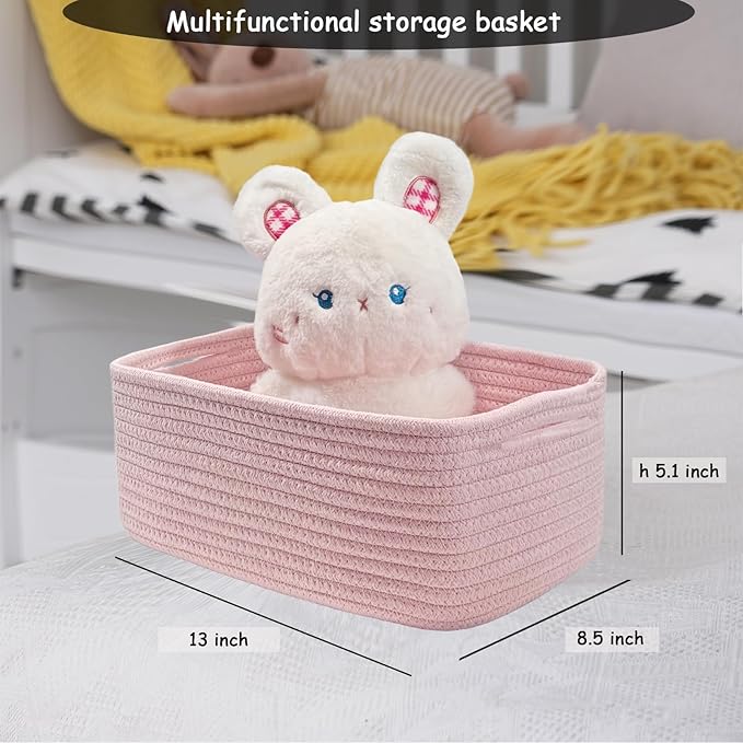 COMFY-HOMI 13" x 8.5" x 5.1"Storage Baskets for Organizing | Cotton Rope Woven Basket | Toy Storage Bin Box | Basket for Shelves, Closet Organizer Bin, Decorative Closet Shelf, 3 Pack, All pink