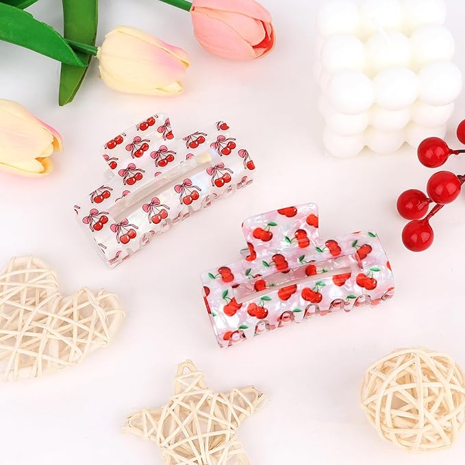 WHAVEL Cherry Hair Clip 2PCS Cute Claw Clips for Thick Hair Cherry Accessories for Women Spring Summer