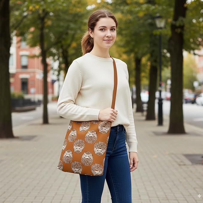 BeeGreen Hedgehog Ultimate Crossbody Tote Bag - Orange Reusable Grocery Shopping Bag - Foldable Compact Portable Sturdy Bags