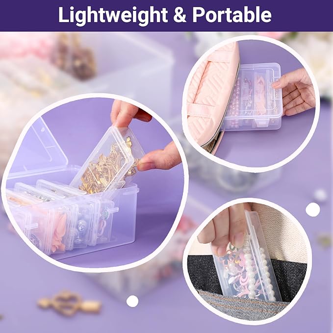 Cosics Bead Organizers and Storage, Clear Plastic Bead Storage Containers with Lid, 6 Mini Rectangles Boxes for DIY Jewelry, Bracelet Making, Stickers, False Nails, Screws, Seeds