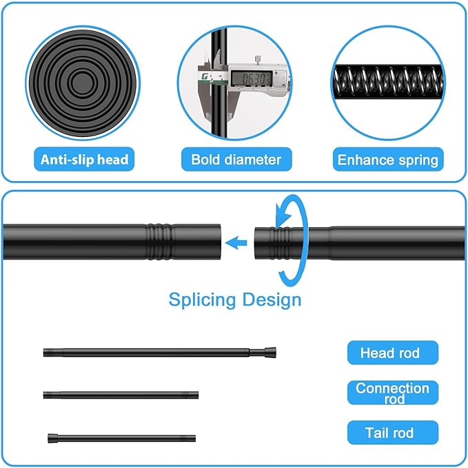 1 Pack Spring Tension Rods 33-59 Inches, 5/8 Inch Diameter Black No Drill Spring Loaded Adjustable Extendable, Small Short Tension Curtain Rod for Windows Kitchen Doorway Closet Cupboard