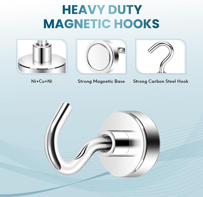 Neosmuk Magnetic Hooks, Cruise Ship Essentials, 32lb+ Heavy Duty Magnetic Hooks for Cruise Cabins, Refrigerator, Grill, Hanging, and Travel | Extra Strong Must-Have Magnet Hook, Silver Pack of 20