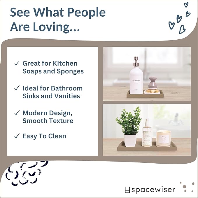 Spacewiser Countertop and Vanity Tray - 2 PC (11” and 7”) Shatterproof Silicone Kitchen and Bathroom Trays for Counter, Kitchen Soap Dispenser Tray, Vanity Trays for Bathroom, Perfume Key Tray