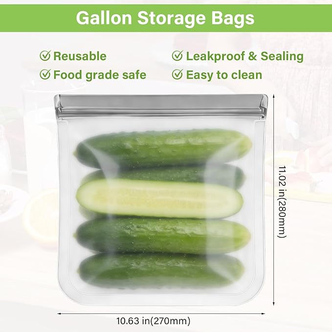 20Pack Extra Thick Silicone Gallon Freezer Bags, Reusable Sandwich & Storage Bags - Eco-Friendly Reusable Zip Lock Bags, Freezer Storage Bags, Safe for Cooking, Dishwasher & Organization