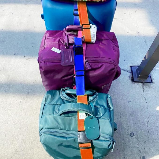 2-Pack Luggage Straps: Add-A-Bag Straps to Connect Two Suitcases, Adjustable Luggage Belt Connector for Carry-On, Travel Attachment Accessories for Connecting Your 3 Luggages, Orange