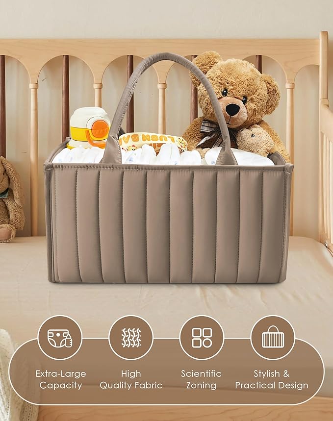 SWEET DOLPHIN 2-Pack Baby Diaper Caddy Organizers, Stylish Storage Baskets for Newborn Essentials, Diaper Station & Car Travel, Value Bundle for Baby Shower Gifts & Registry Must-Haves - Mocha Brown