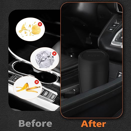 Car Trash Can with Lid, Leakproof Garbage Can with 40 Attached Trash Bags, Mini Essential Car Accessories for Interior for Car, Home, Office (Black)