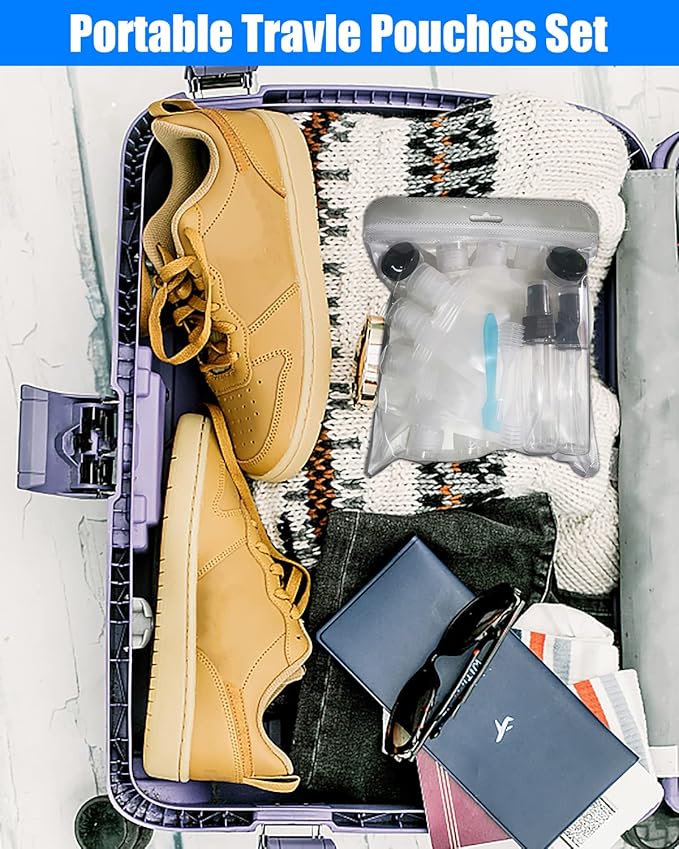 17 Pack Travel Pouches for Toiletries,TSA Approved,Portable Containers,Stand Up Pouch,Refillable Travel Accessories for Shampoo Conditioner Lotion Soap Liquids (A-17pcs)