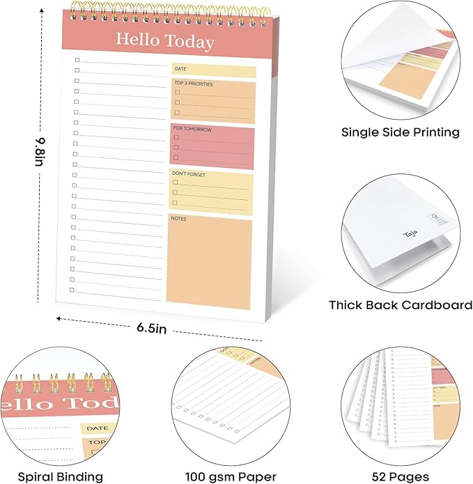 Taja To Do List Notepad - To Do List Notebook for Work with 52 Sheets, 9.8" x 6.5", Undated Daily Planner Perfect for Daily Tasks and Goal Setting, Notepad Suitable for Office, Home & School - Pink