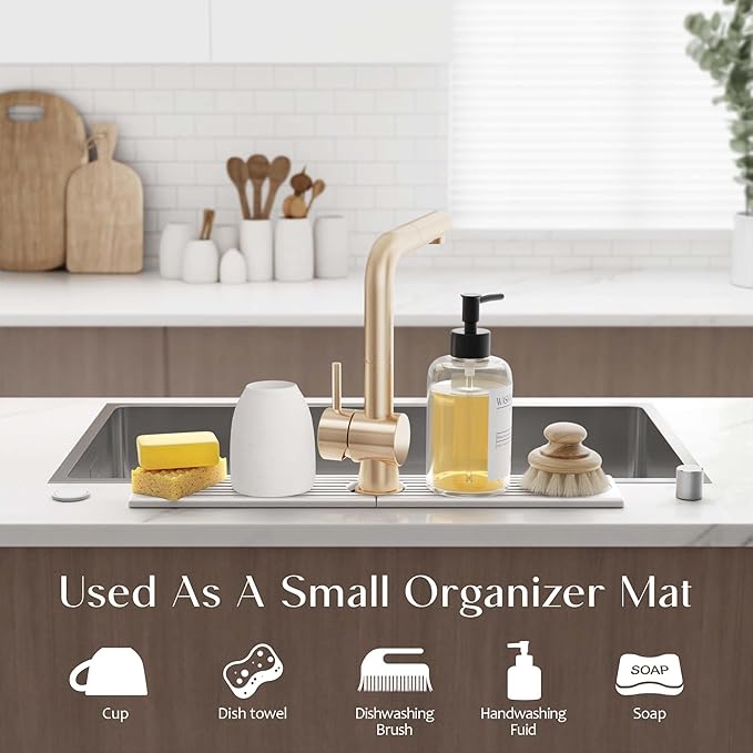 Faucet Mat for Kitchen Sink – Diatomite Stone Drying Mat & Sink Protector, Prevent Moisture – Sink Splash Guard Water-Absorbing Stone Tray for Bathroom Counter (Light Grey,23.6" x 3.9")