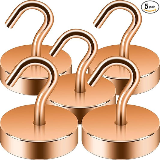 Neosmuk Magnetic Hooks, Cruise Ship Essentials, 80lb+ Heavy Duty Magnetic Hooks for Cruise Cabins, Refrigerator, Grill, Hanging, and Travel | Extra Strong Must-Haves Magnet Hook,Bronze, 5 Pack