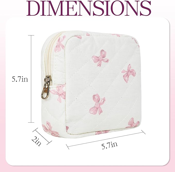 Small Floral Quilted Makeup Bag, Coquette Aesthetic Travel Toiletry Organizer for Women, Lightweight Cotton Cosmetic Pouch