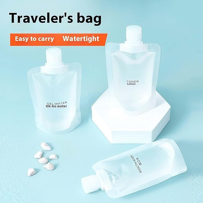 10 Pack Travel Pouches for Toiletries, Portable Containers, Stand-Up Pouch, Refillable Travel Accessories for Shampoo Conditioner (100ML/3.4OZ/10 pieces)