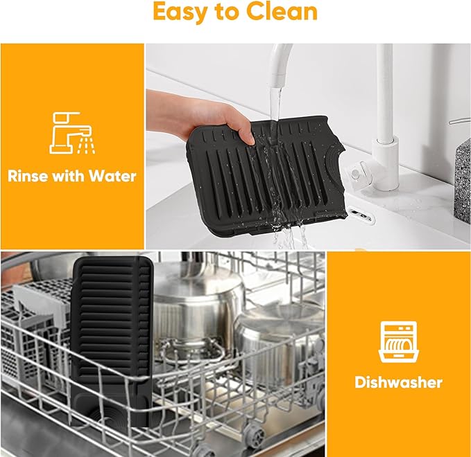 24'' Longer Faucet Mat for Kitchen Sink Splash Guard[7° Slope Fast Self-draining][Snap Lock Fit]Kitchen Sink Faucet Mat Splash Guard Kitchen Sink Area Water Splash Guard Behind Faucet Draining Mat