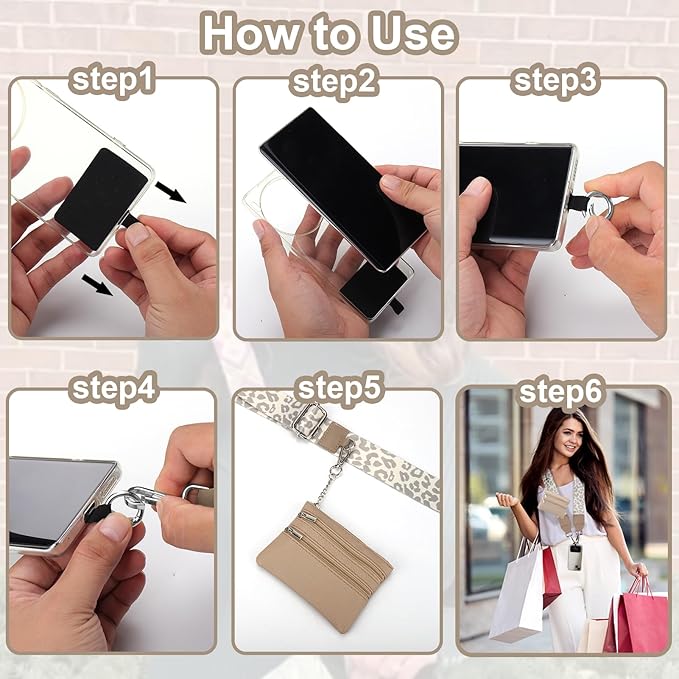 XANGNIER Clip and Go Strap for Phone with Wallet Crossbody, Phone Strap with Zippered Wallet, Adjustable Anti Theft Cellphone Lanyard for Women, Cellphone Chain Accessories,Multicolor 16