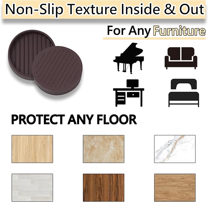 1.5x1.5 Round Rubber Furniture Caster Cups, Anti-Sliding Furniture Pads, Bed Stopper Floor Protectors with Grip - Protect Any Flooring